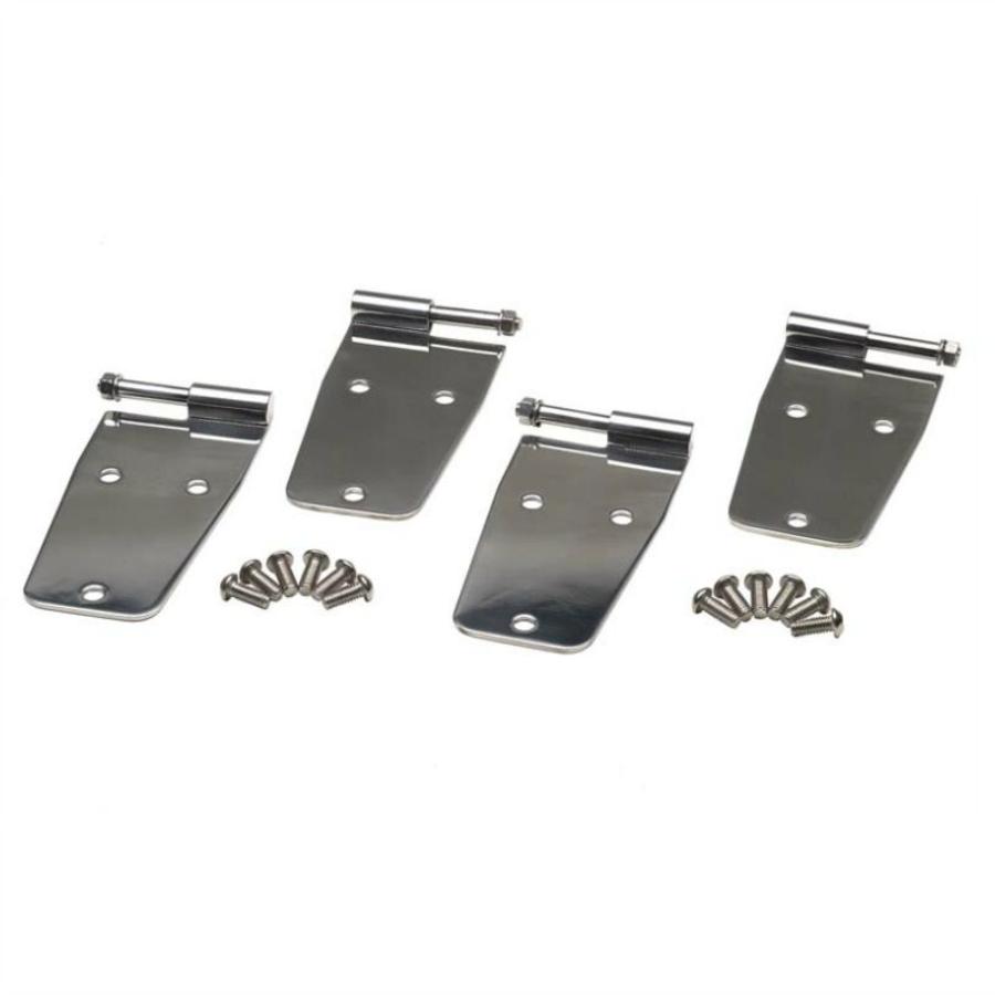 Kentrol 30474 Stainless Steel Hardtop Door Hinge Set w/o mirror holes, 4 pieces, fits 1955-1993 Jeep CJ & Wrangler YJ