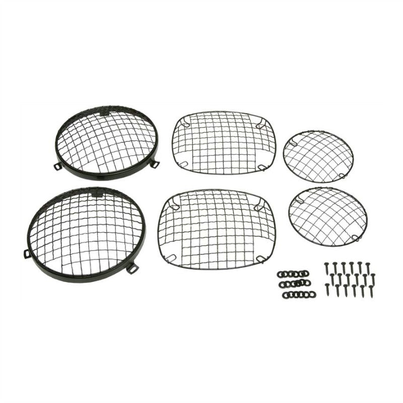 Kentrol 50465 Black Powder Coated Wire Mesh Guard Set, 6 pieces, fits 1976-1986 Jeep CJ Models